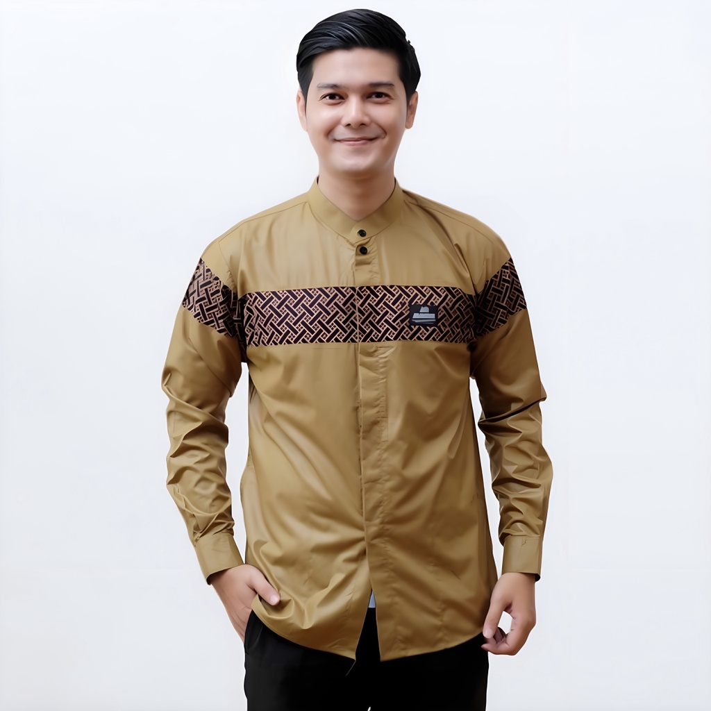 Baju Koko Pria Dewasa Lengan Panjang Motif Kobata Qynang Kombinasi Batik M-L-XL