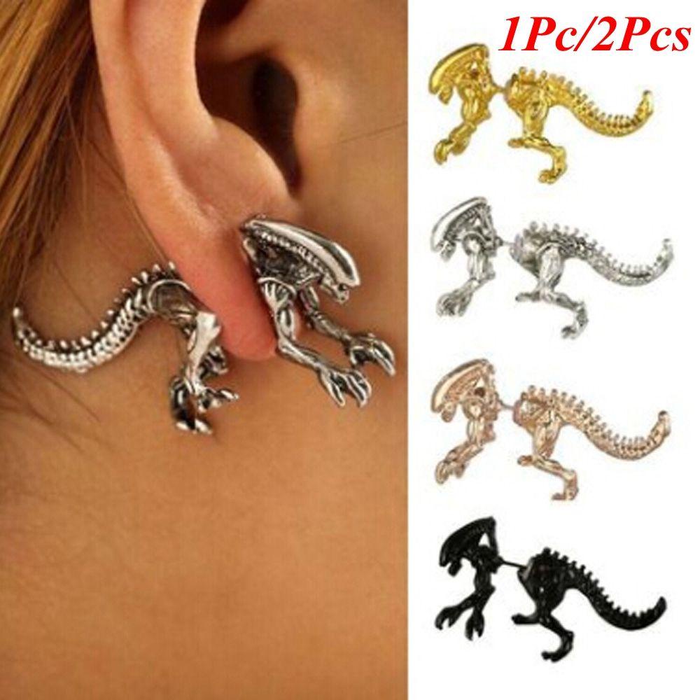 Nanas 1PC/2PCs Anting Dinosaurus Mengerikan Punk Tiranosaurus Monster