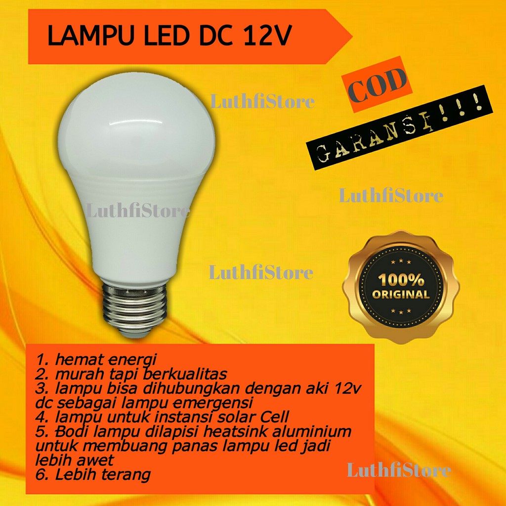 Lampu LED DC 12V 9W 12W 15W 9 watt 12 watt 15 watt Terang lampu bohlam bulb bisa pakai aki accu