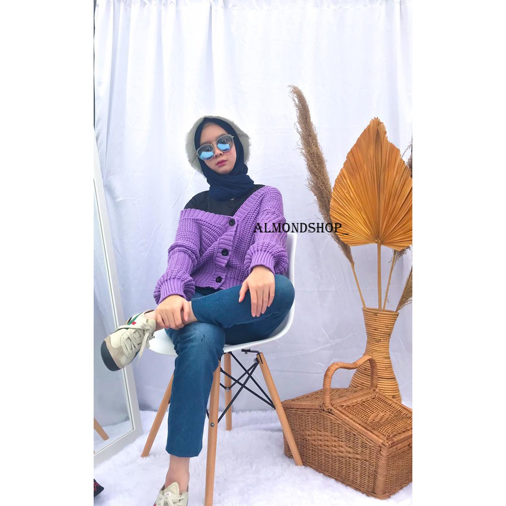 Shila Cardigan Rajut Premium / Cardigan Oversize / Cardigan Crop Wanita / Cardi Rajut-Lilac
