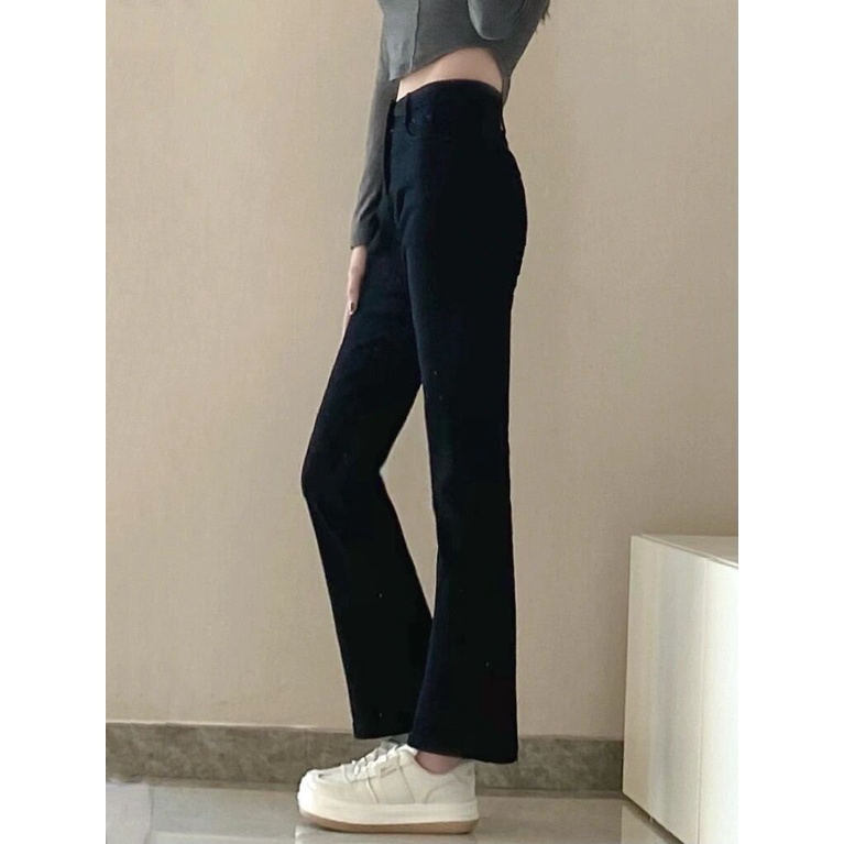 Celana Jeans Cutbray Import Fashion Stretch / Jeans Cutbray Wanita Highwaist Hitam