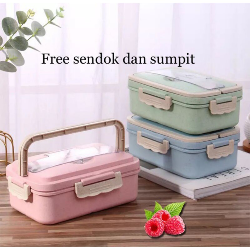 1 SET wheat straw lunch box / tempat bekal anak / kotak box tempat makanan / kotak makan / bekal