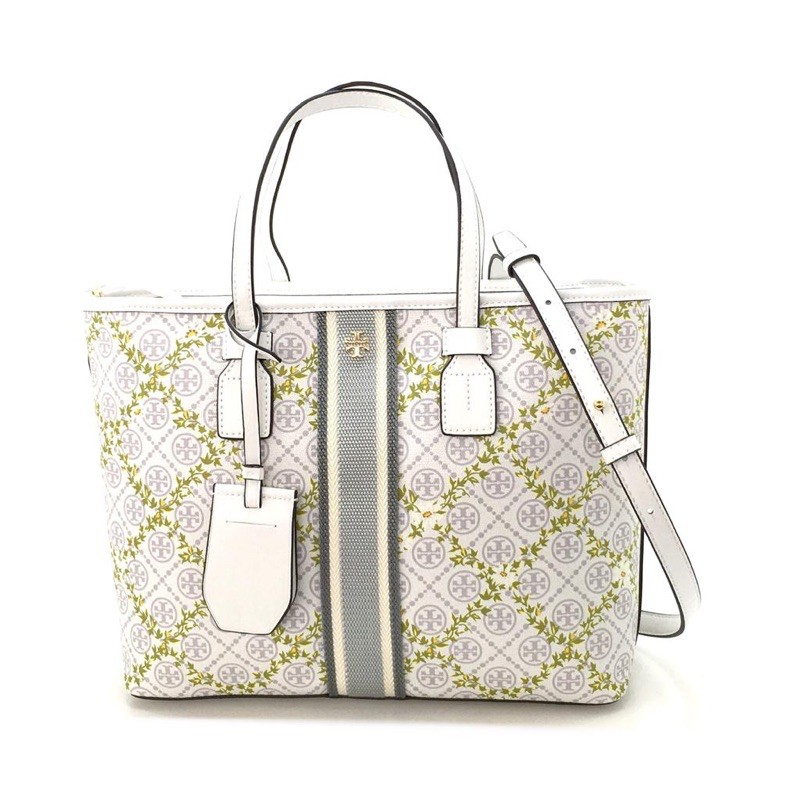 Tory Burch T Monogram Top-Zip Floral Vine Small Tote Bag