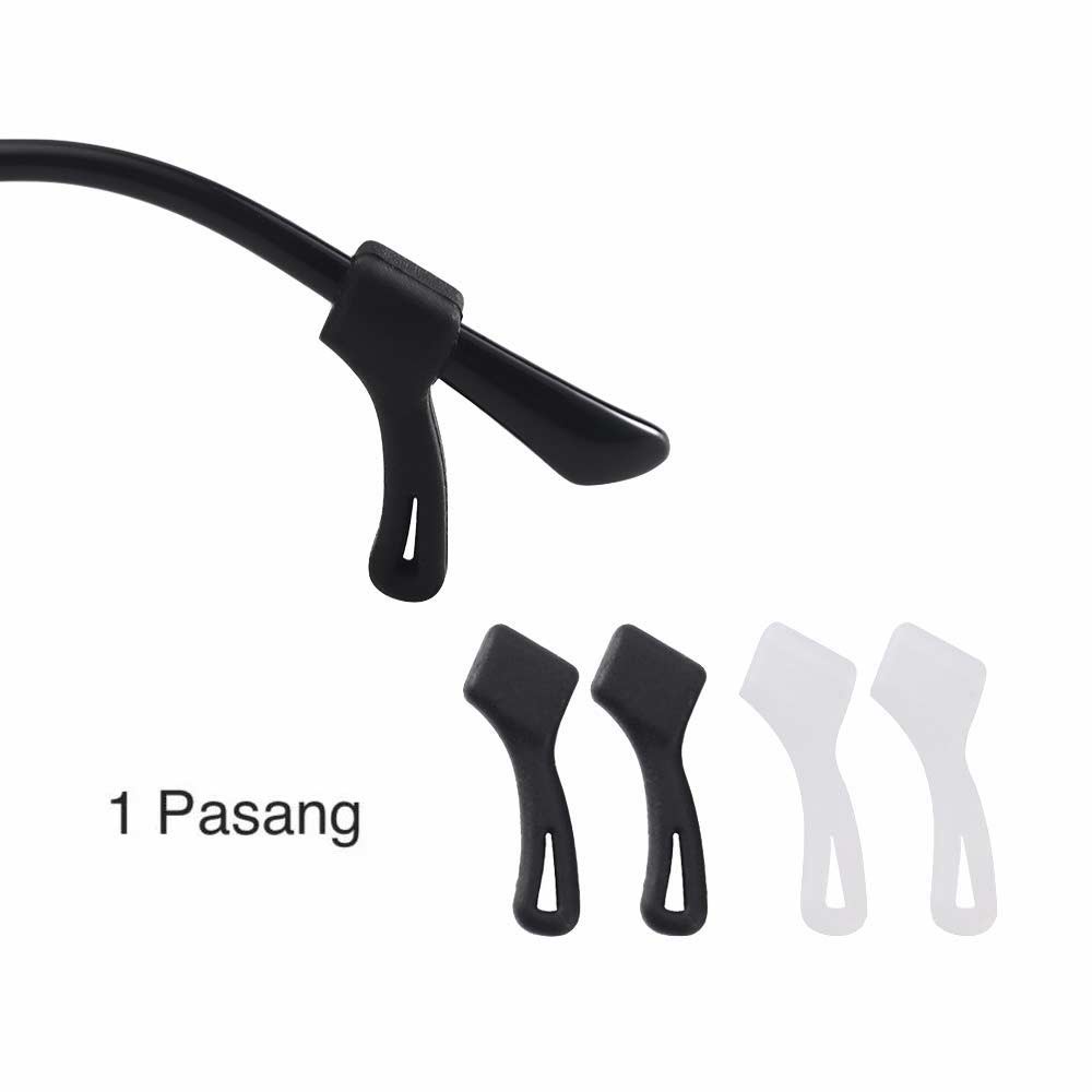 1 Pasang [ Hitam ] Pengait Kacamata Silikon - Anti Slip - Earhook Silicone - Penahan Hijab Style - KP8078