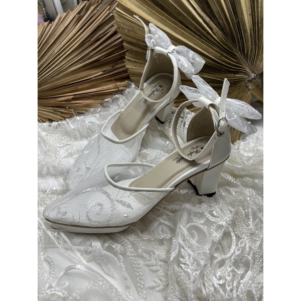 Rafaizoutfit sepatu valia putih pita sepatu cantik sepatu wedding shoes sepatu pesta 7cm tahu