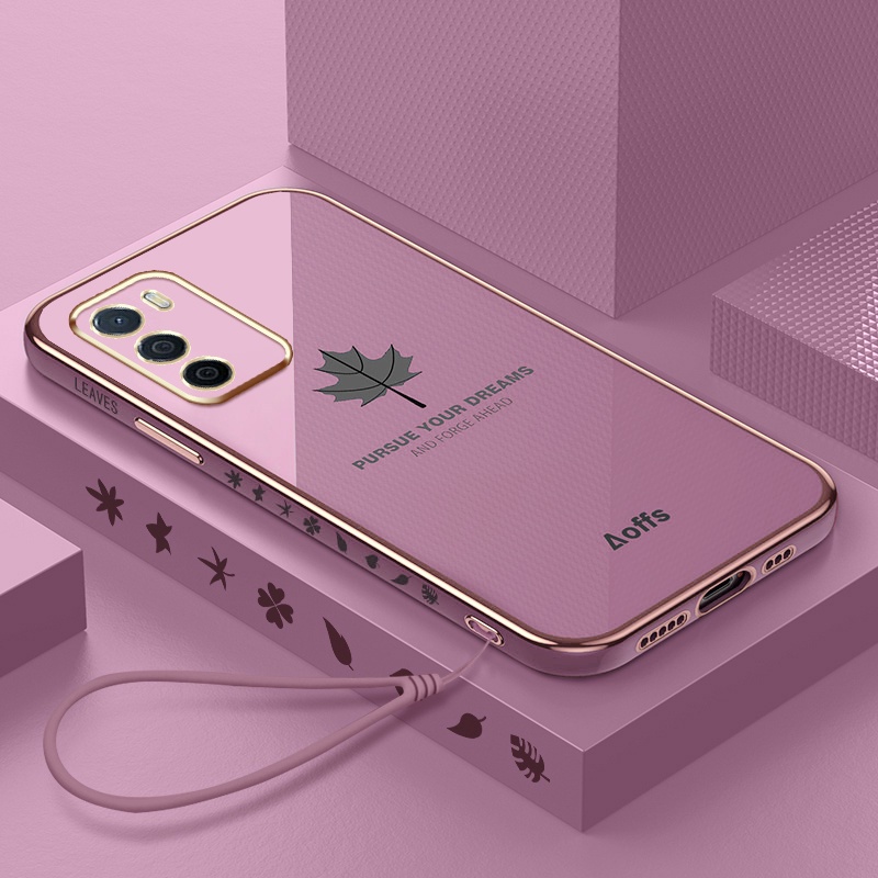 Soft Case Bentuk Persegi Desain Daun Maple Untuk Oppo A16-Tikus ungu