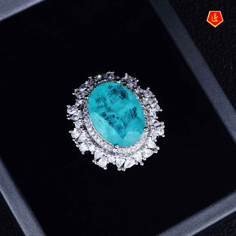 [Ready Stock]Natural Paraiba Necklace Luxury Gems Stud Earrings Jewelry Set