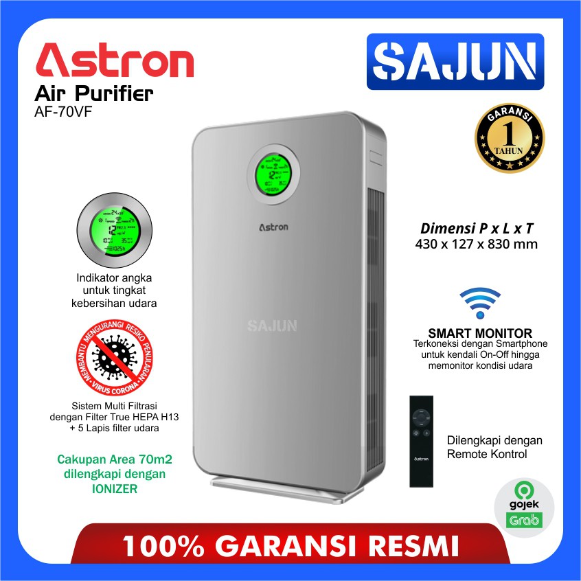 Astron Air Purifier AF-70VF Astron Virus Filter 70m2 Remote &amp; WIFI