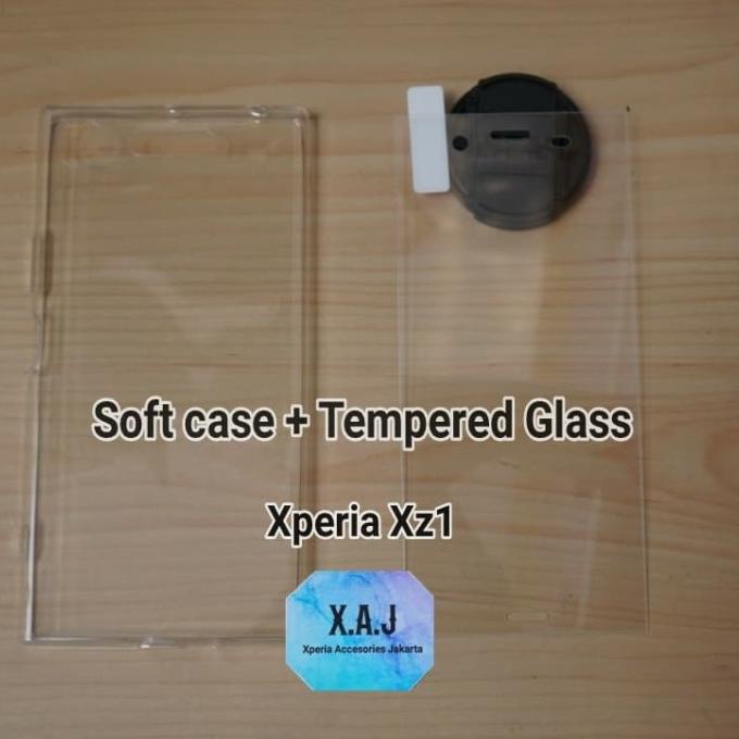 tempered glass anti gores kaca plus softcase sony xperia xz1