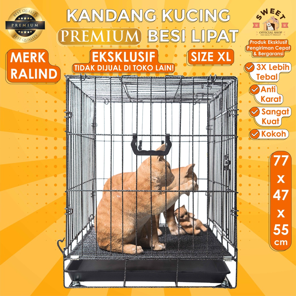 KANDANG KUCING [PREMIUM HIGH QUALITY] SIZE XL 80x60x50 SUPER TEBAL IMPORT - RALIND PET CAGE-6