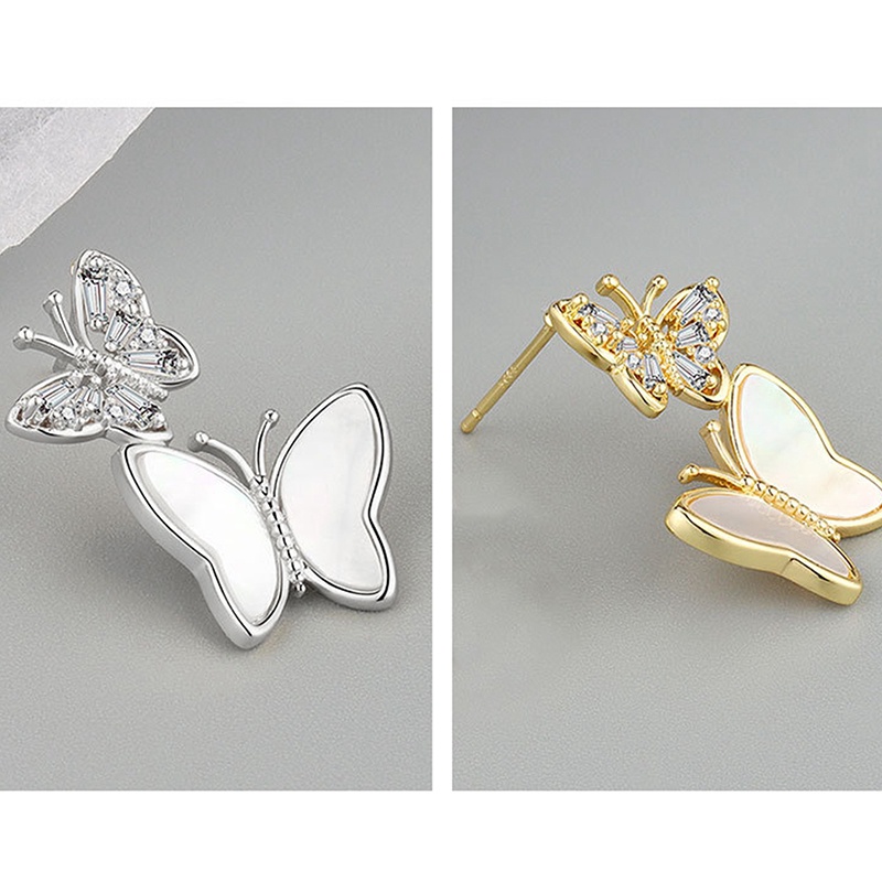 Anting Stud Kristal Bentuk Kupu-Kupu Warna Silver Untuk Wanita Butterfly