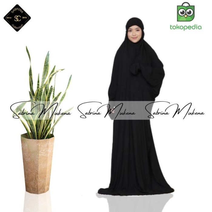 (PROMO) Mukena langsungan Mukenah Terusan Polos Katun Rayon Premium Travelling - Hitam