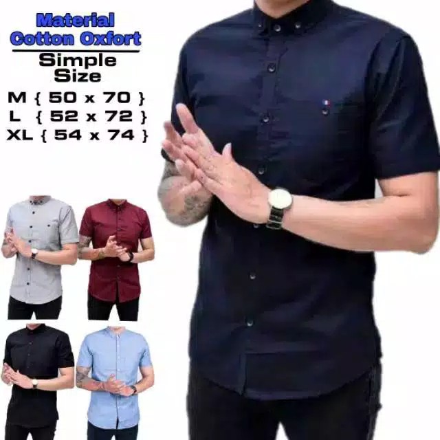 Kemeja Polos Lengan Pendek Pria Putih Merah Maron Hitam Navy Biru Dongker Kerah Shanghai Ciangi Slim