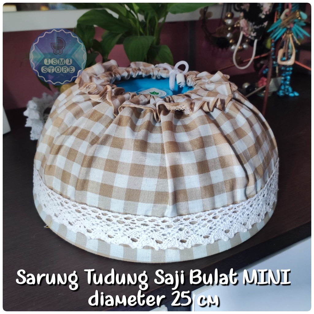 Sarung Tudung Saji BULAT MINI Muat untuk 1 Piring Motif Kotak-kotak Kekinian Unik Estetik by Ismi Store