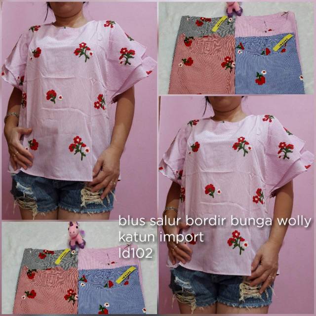 Blus salur bordir bunga  3369 import
