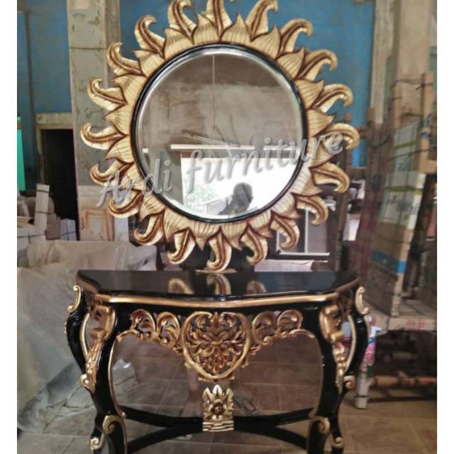 Meja rias ukir jepara meja Konsul  kaca cermin figura pigura kayu jati mebel jepara