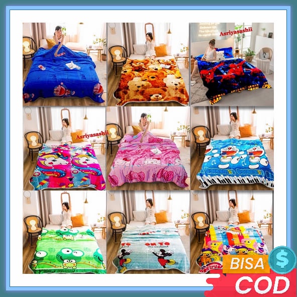 Selimut Dewasa Lembut Bulu Murah Tebal Jumbo Ori Kartun Doraemon Gambar Import Aestetik Seprai Bedco