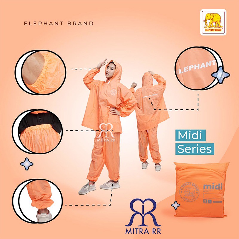 Jas Hujan Jaket Celana Midi Jas Hujan Stelan Remaja PVC Elephant Brand