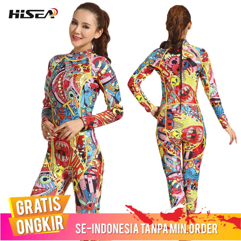 3Mm Menyelam Suit Perempuan Hangat Cr Surfing Setelan Lengan Panjang Satu Potong Tabir Surya  Tahan 