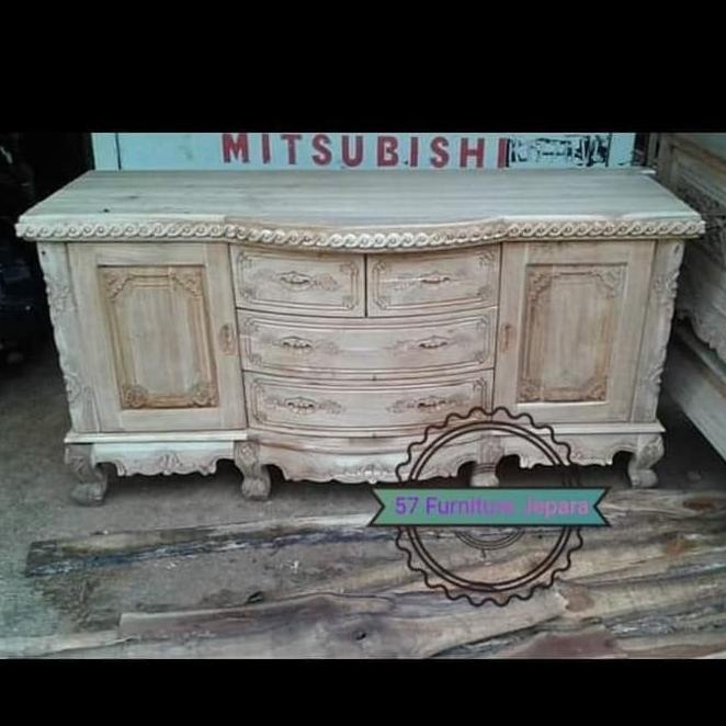 Bufet Tv Ruang Tamu Jati Mentahan - Lemari Pendek Hias Ukir Jepara