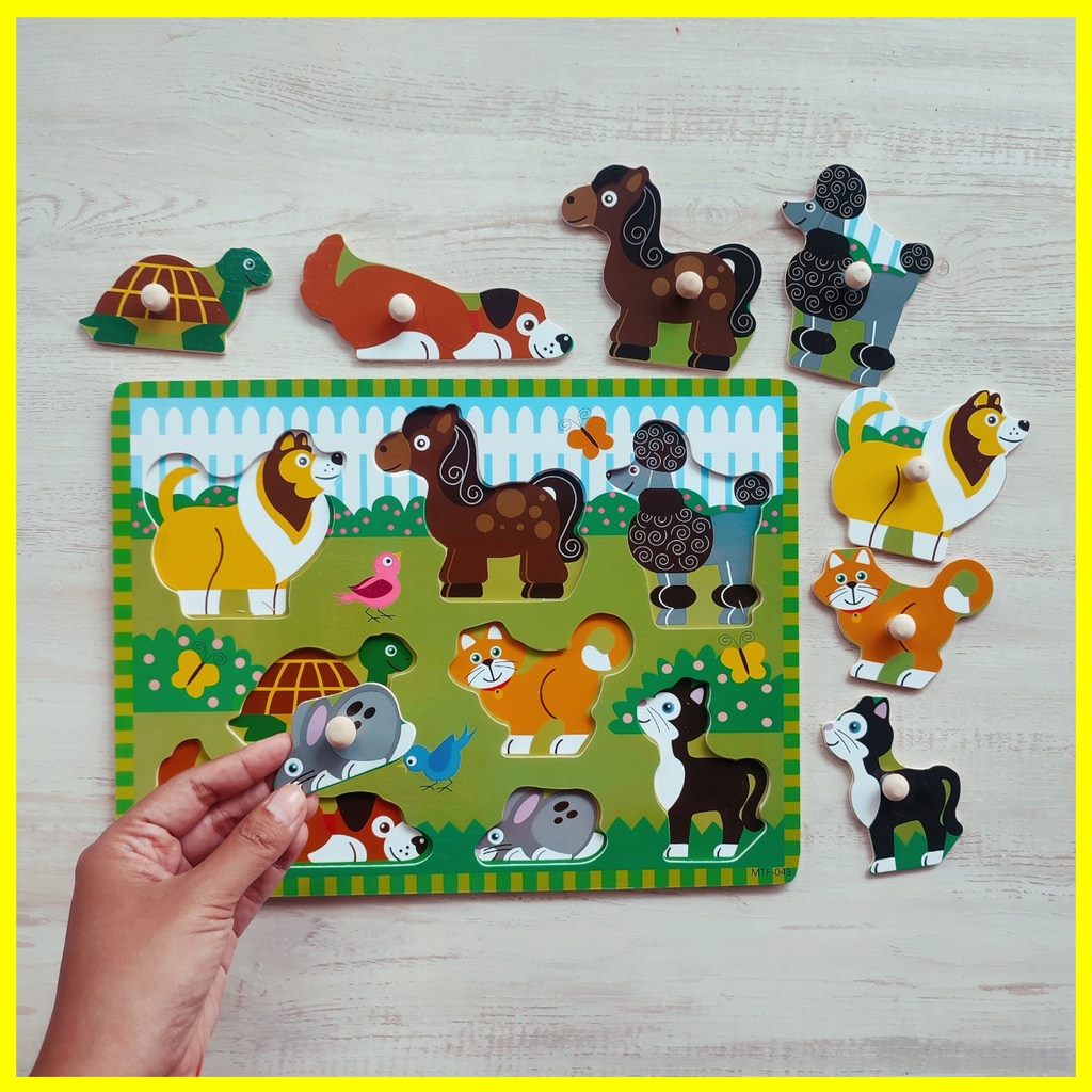 [busyboxes.id] Mainan Edukasi  Kayu Mencocokan hewan Puzzle Kayu Puzzle Knob Wooden Toys Mainan Kayu  seri hewan peliharaan