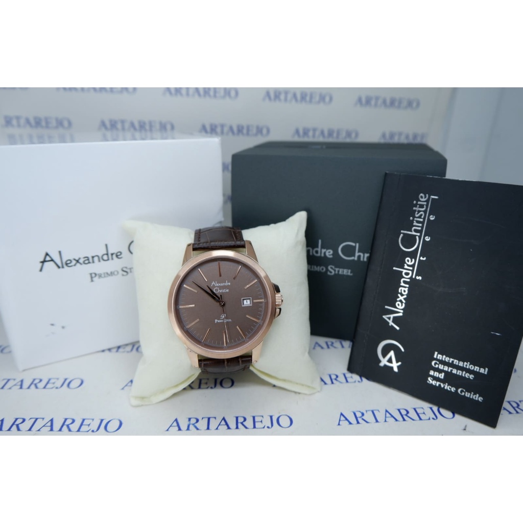 JAM TANGAN PRIA ALEXANDRE CHRISTIE AC 1008 KULIT COKLAT ROSEGOLD