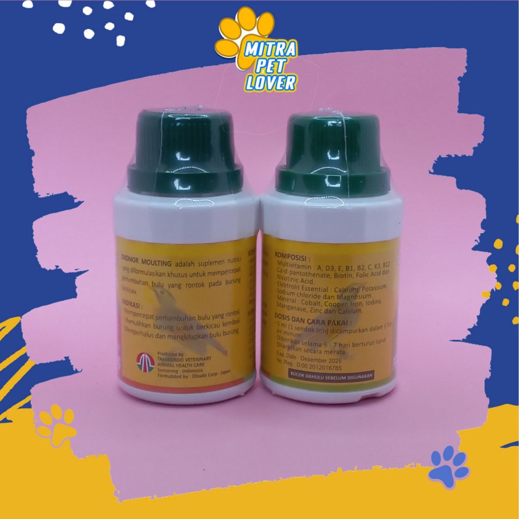 OBAT PENUMBUH BULU BURUNG - GROMOR MOULTING 100 ML ORIGINAL - MENUMBUHUHKAN MENGUATKAN BULU MENGHALUSKAN MENGKILAUKAN AMPUH AMAN - MURAH ASLI KUALITAS - PET ANIMAL HEALTHCARE TAMASINDO KESEHATAN &amp; VITAMIN TERNAK HEWAN BINATANG PELIHARAAN MITRAPETLOVER