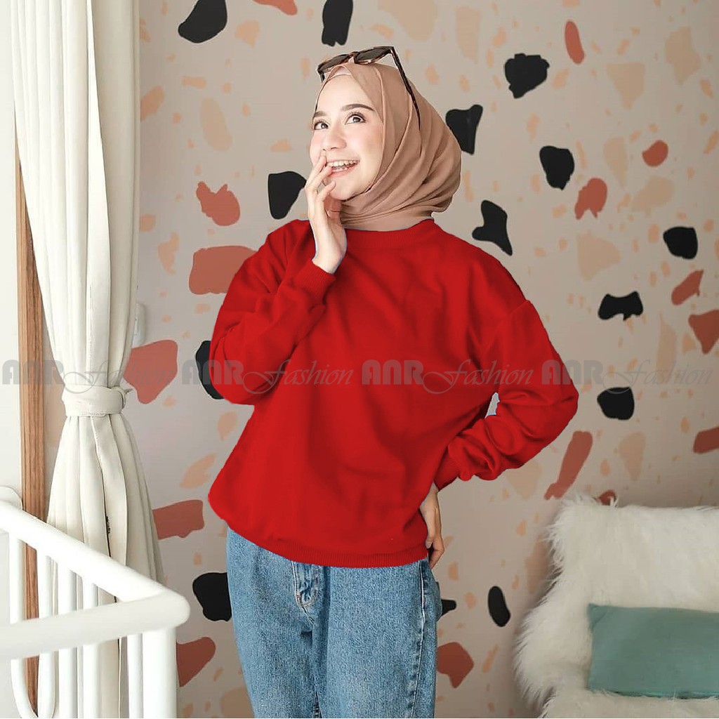 Sweater Basic Oblong Polos Wanita/Cewek Murah Berkualitas Promo - Hitam/Abu Misty/Merah/Navy/Abu Tua