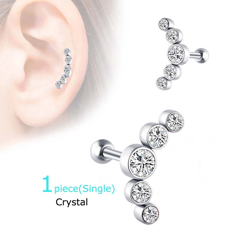 1piece Crystal Gem Earring Tragus Rings Stainless steel Cartilage Pinna Daith Piercing 16G