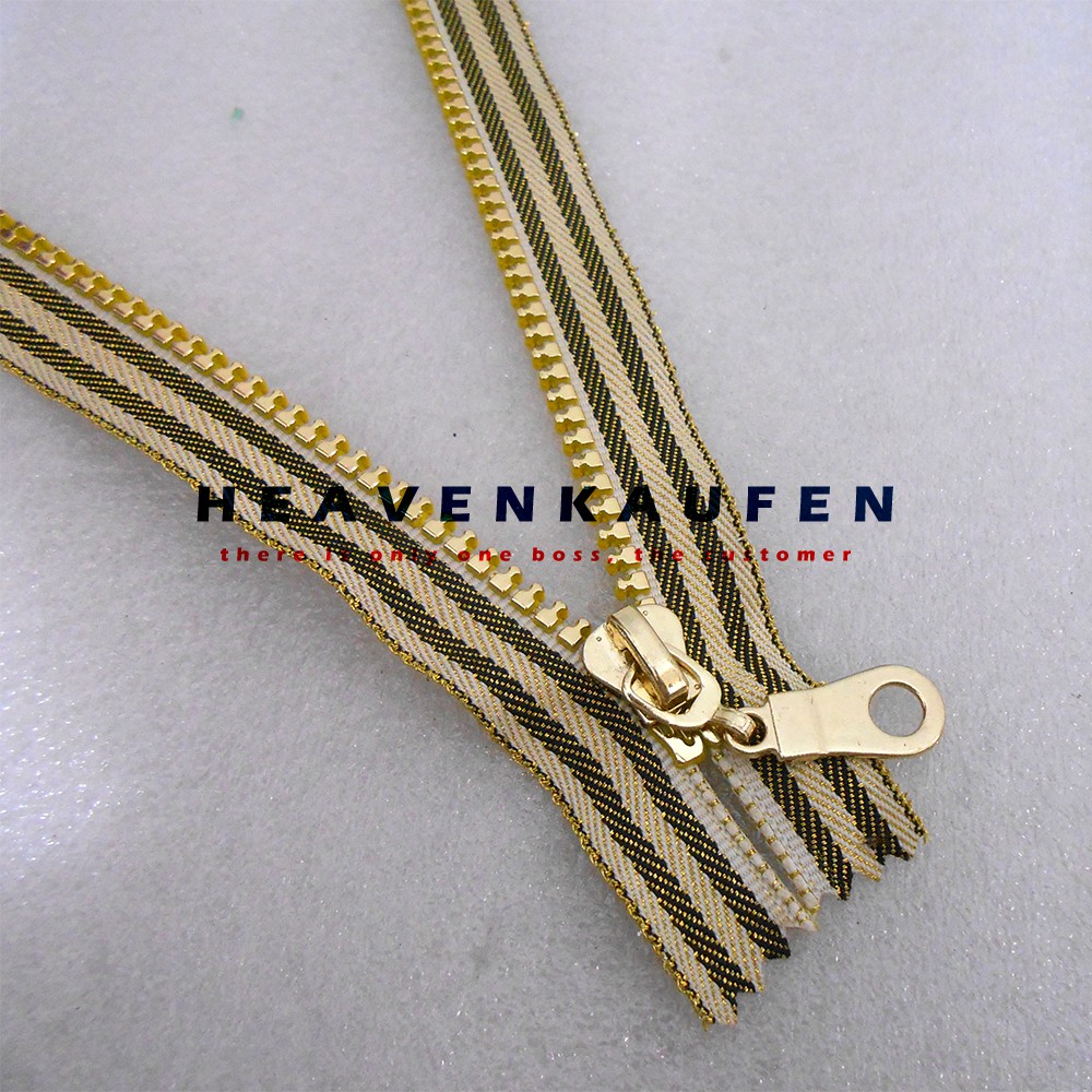 Resleting Zipper Retsleting Busana 25 cm Kain Lurik Gigi Gold (Emas) Close - End