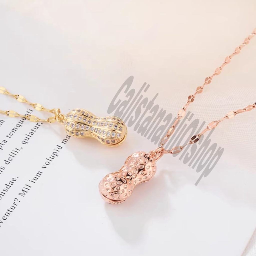 Kalung Kacang Mutiara Permata TITANIUM Perhiasan Anti karat&amp;Anti luntur