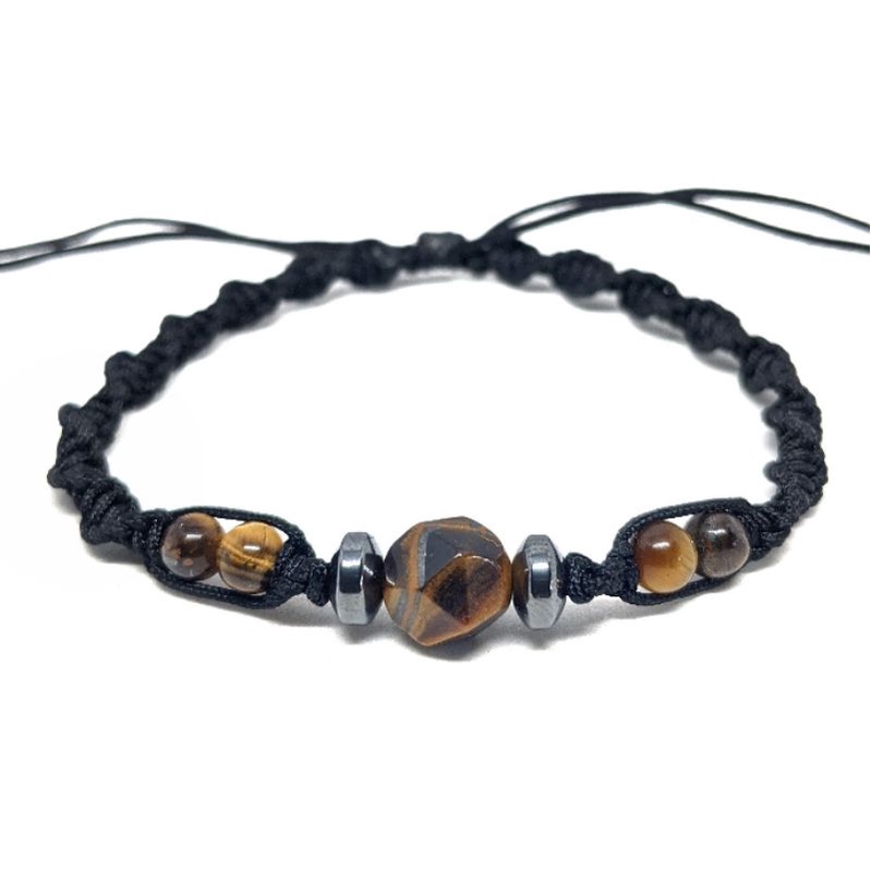 Nizu Art - Gelang Batu Alam Tiger Eye Tali Hitam Macrame Spiral