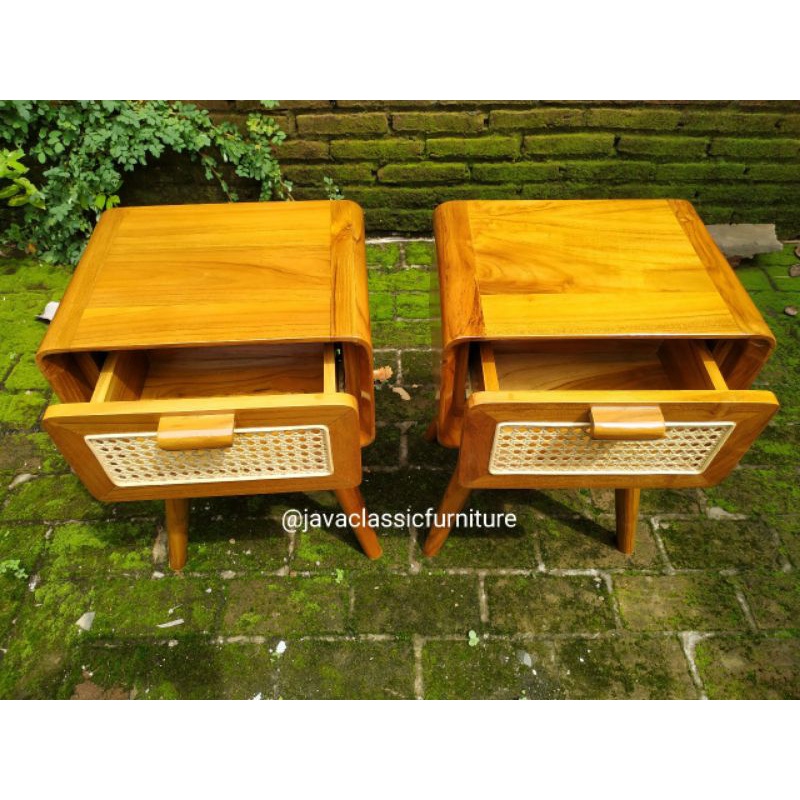 NAKAS RETRO ROTAN MINIMALIS BUFET ROTTAN VINTAGE LACI 1 BAHAN KAYU JATI MURAH JEPARA FINISHING NATURAL UKURAN 50x40x60 cm-3