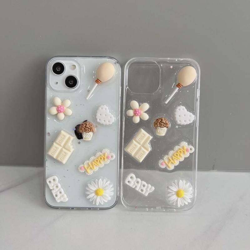 Soft Case Gel Glitter Transparan Desain Makanan Bunga 3D Untuk iPhone 13 12 11 Pro MAX Mini X XS MAX XR SE 2022 2020 7 8 Plus