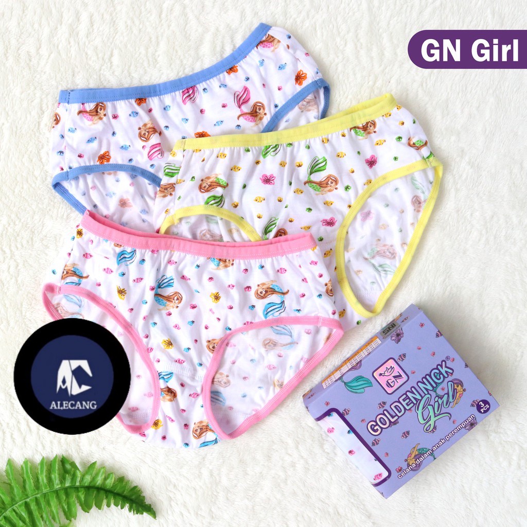 [ 3 Pcs ] CD Anak GOLDEN NICK Girl 073 Box Ungu | Motif Print Mermaid | Celana dalam anak Girl