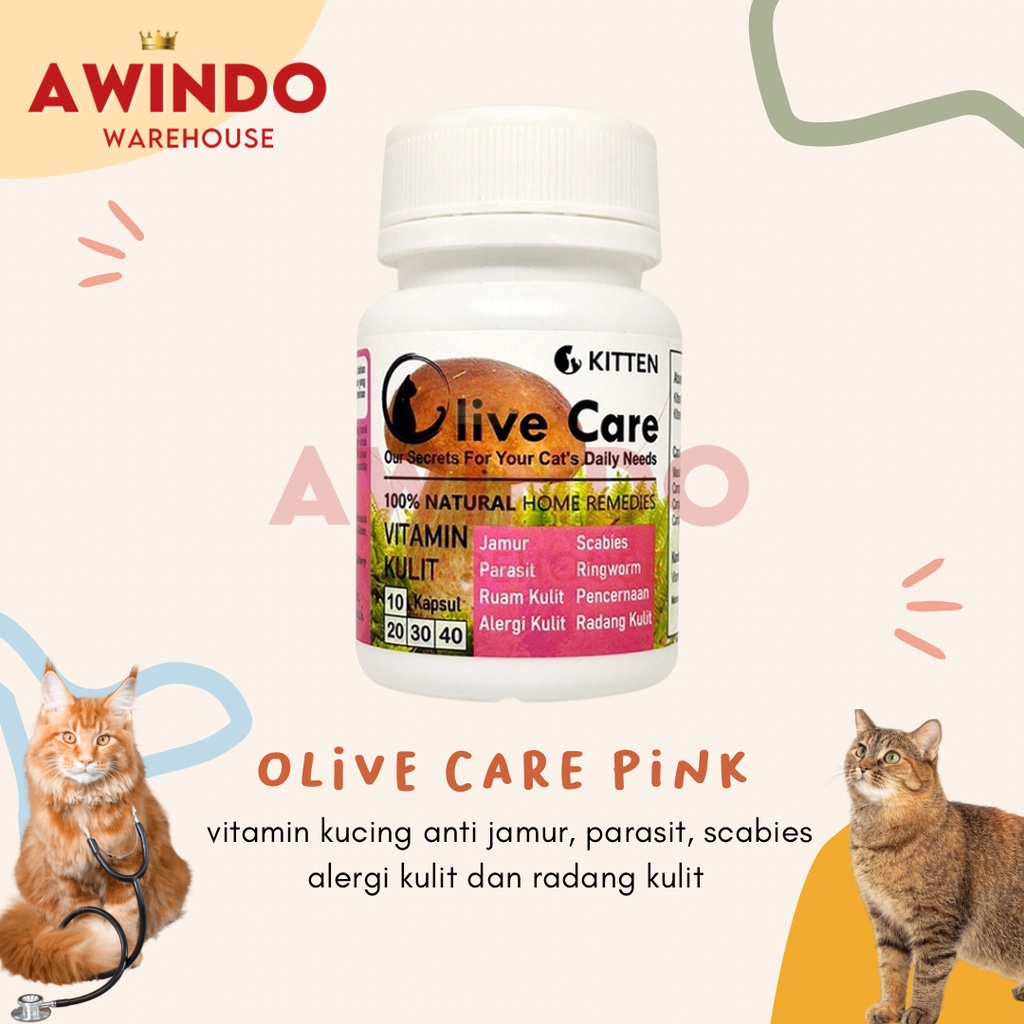 OLIVE CARE PINK KITTEN - Vitamin Kucing Anti Jamur Kutu Scabies Parasit Ringworm Radang Kulit