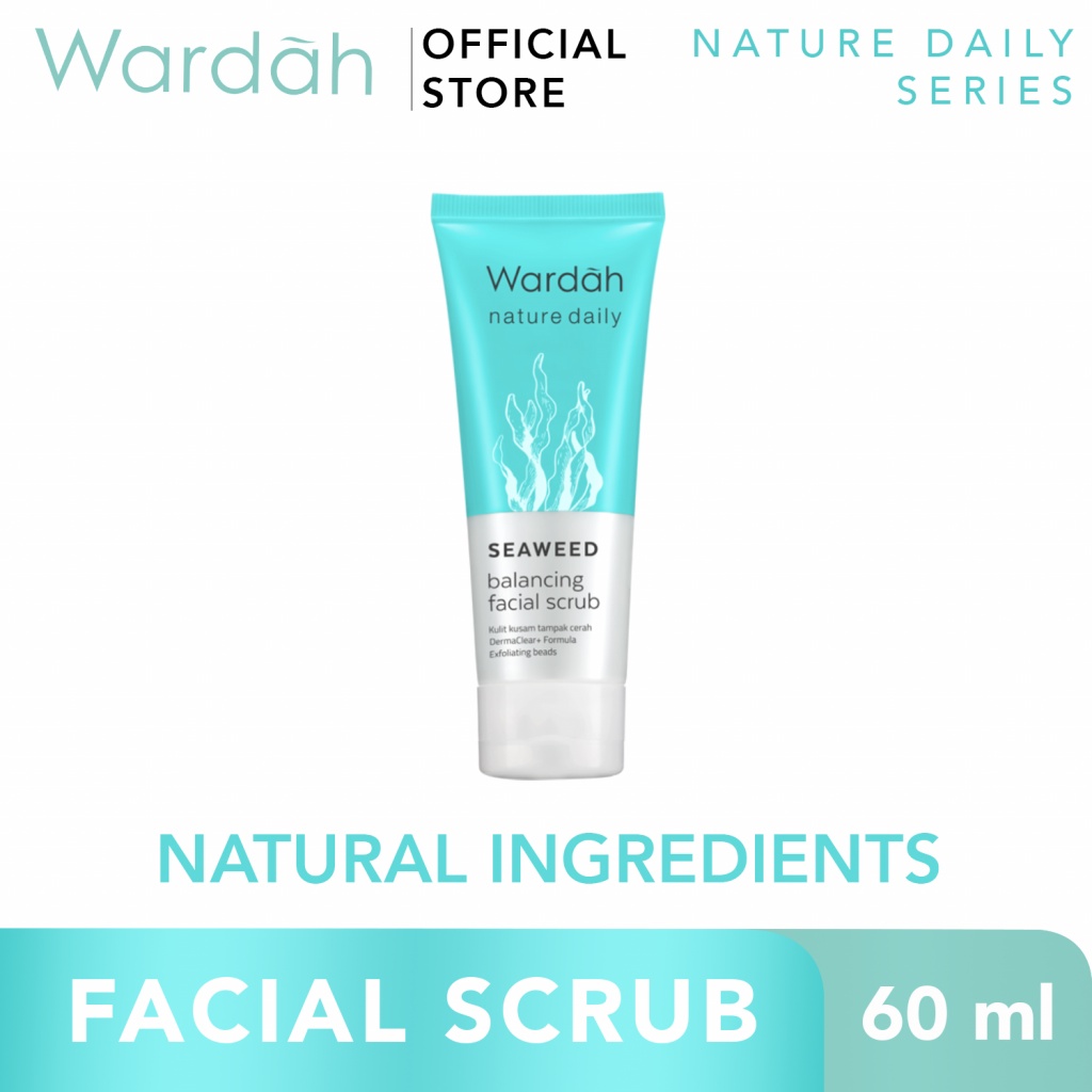 Wardah Nature Daily Seaweed Balancing Facial Scrub 60 ml - Scrub dengan seaweed yang lembut  - COD