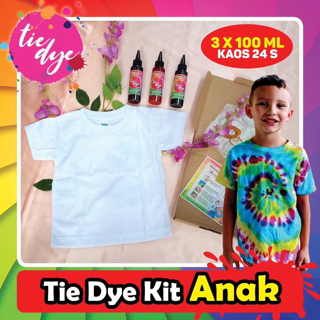 Tie Dye Kit Anak / Paket Tie Dye anak / Pewarna Tie Dye / Pewarna Kaos / 100 ml Cair / Kaos 24s