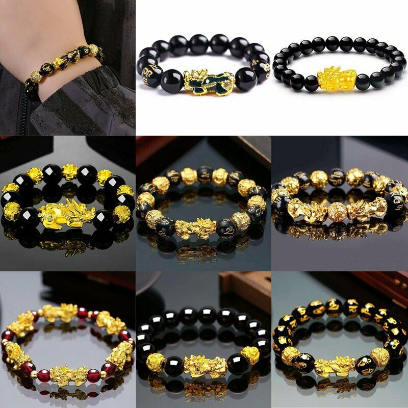 Pi Xiu Gelang Tangan Batu Obsidian Warna Hitam Untuk Keberuntungan