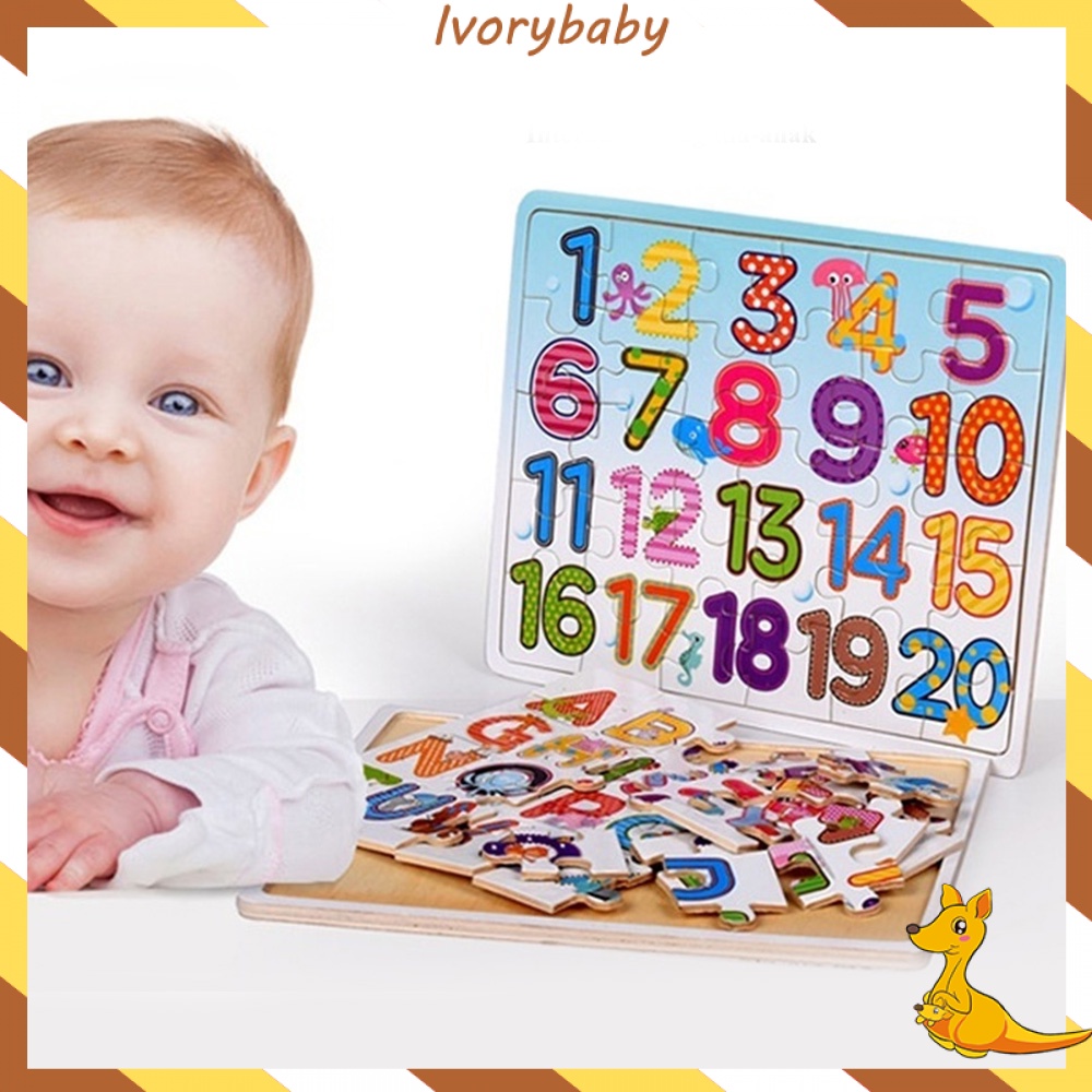 Ivorybaby Mainan edukasi jigsaw alphabet ABC puzzle kayu 3D