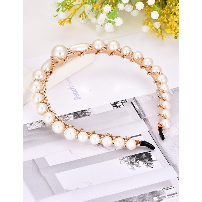 LRC Bando Fashion White Alloy Diamond Irregular Pearl Headband F52904