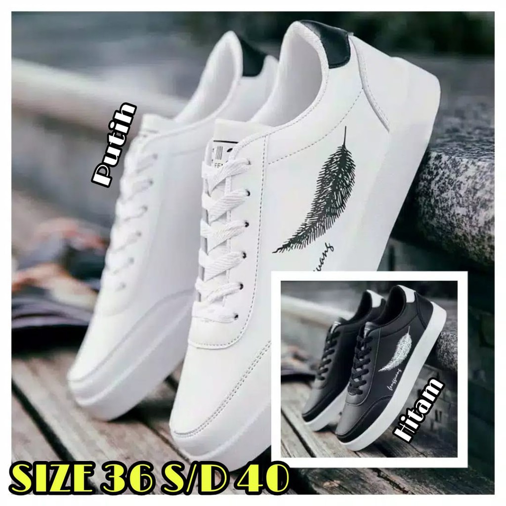 Sepatu Sneakers Wanita Motif Daun Hitam Putih Terbaik