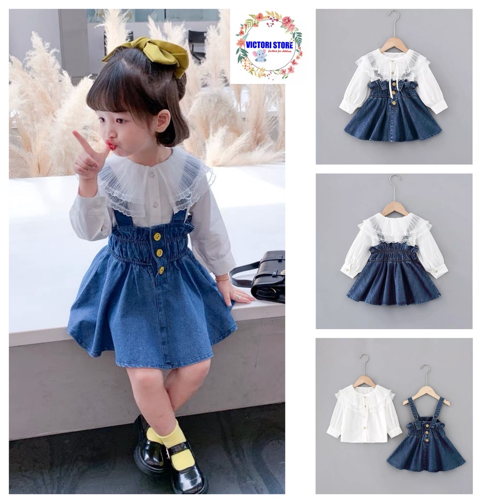 Setelan Overall Anak Perempuan Denim Import AVA 3 - 8 tahun Korean Style