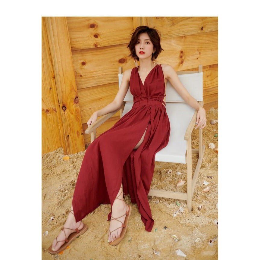 𝐑𝐄𝐀𝐃𝐘 𝐒𝐓𝐎𝐂𝐊 𝐒𝐀𝐅 - MIRANDA WINE RED multiway backless dress woman premium / korean summer dress / bea