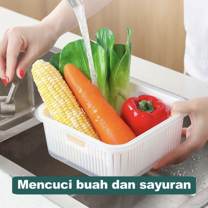 BP12 Wadah Baskom Peniris Sayur Keranjang+Tutup Pengering Multifungsi