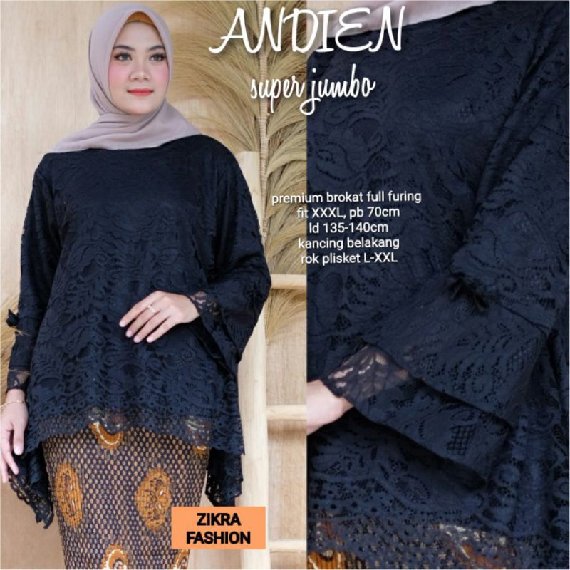 RZ - COD Set Kebaya JUMBO Ld 140cm ANDIEN SET by Zikra. Atasan brokat lapis furing dan rok plisket-3