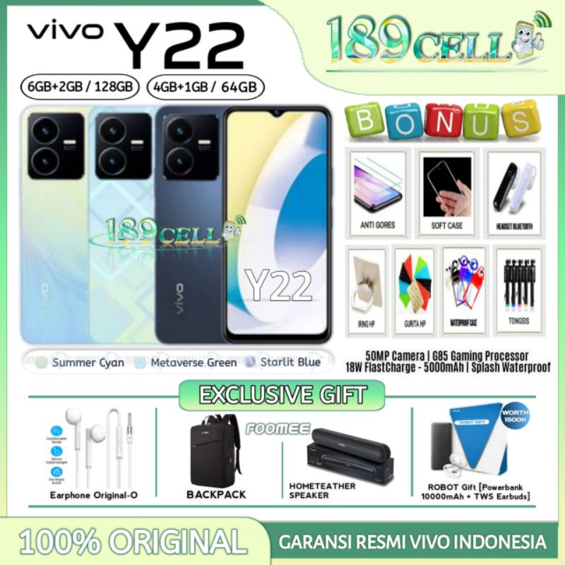 VIVO Y22 RAM 6/128  - Y22 4/128 - Y22 4/64 | VIVO Y02T 4/64 GARANSI RESMI VIVO INDONESIA
