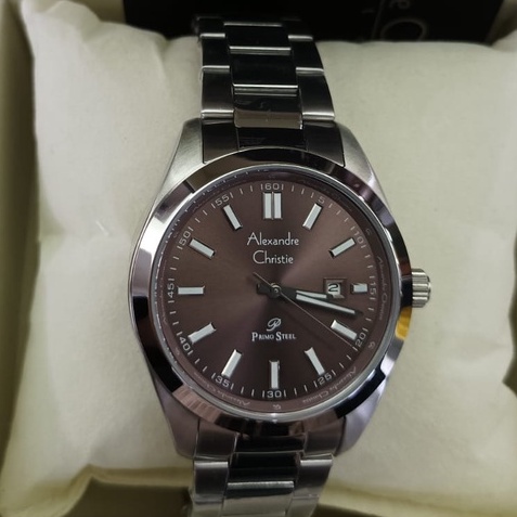 Jam Tangan Wanita Alexandre Christie 1021MD Silver Dial Brown Ori