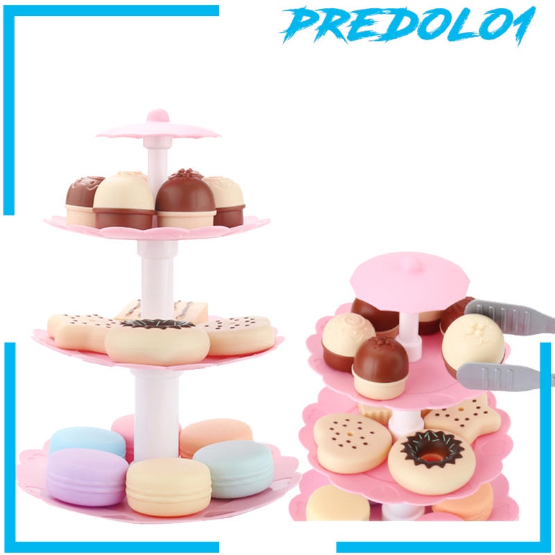 [PREDOLO1] Kids Pretend Role Play Toy - 3-Tier Cookies &amp; Desserts Tower Play Food Set