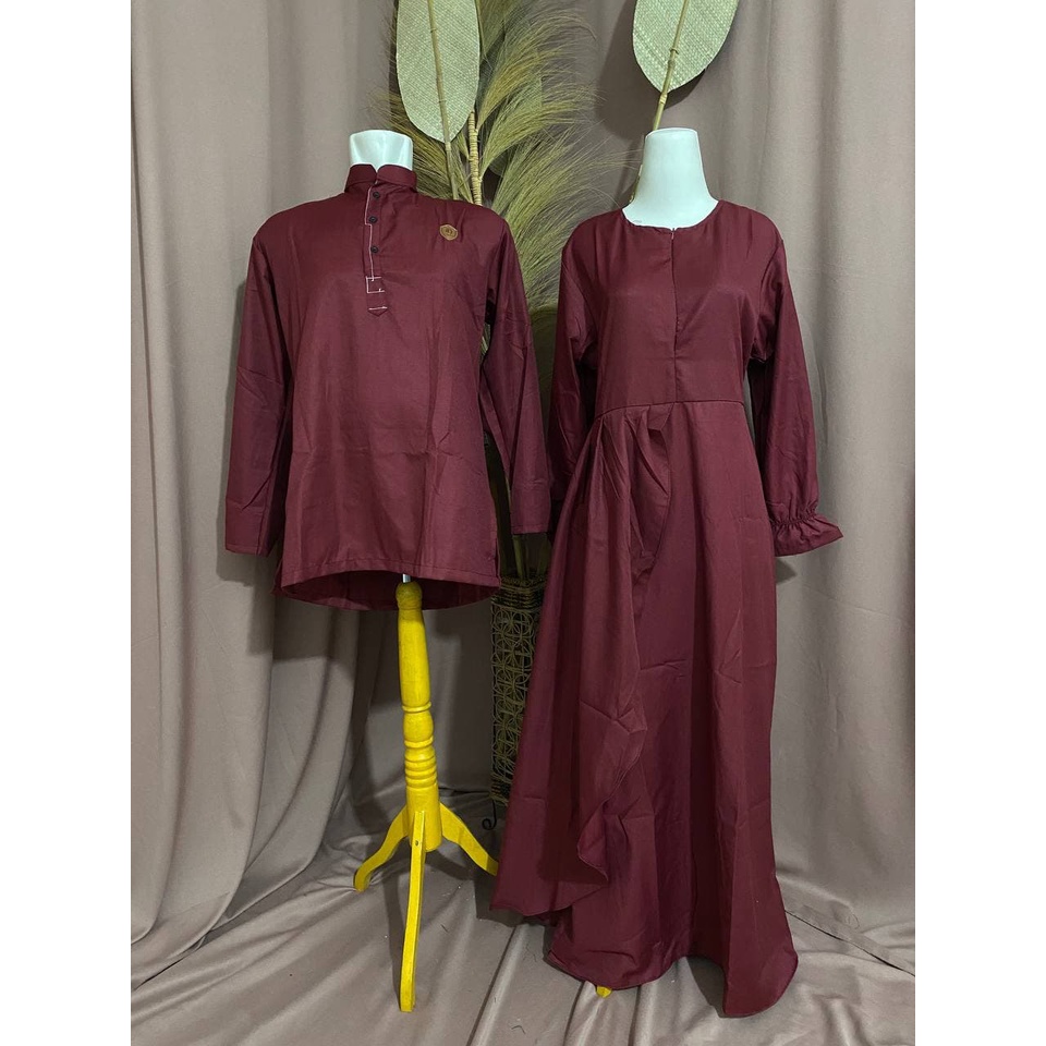 BAJU GAMIS COUPLE SARIMBIT KELUARGA PASANGAN MUSLIM NIBRAS AURORA PURPLE GAMIS PROMO TERBARU 2021
